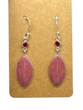 Pink Tulip Quartz & Hessonite Garnet Earrings Solid 925 Sterling Silver